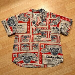 Farewell Frances Budweiser Spread Collar Camp Shirt Top Medium